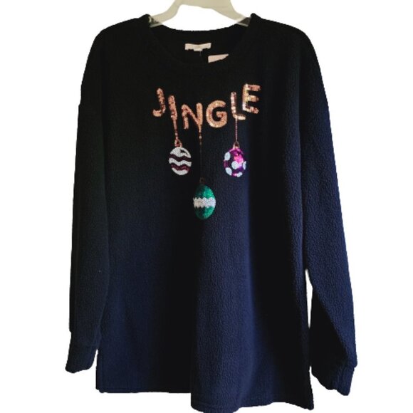 Black Sherpa Festive Fleece Women's Sweater Size XL - Picture 1 of 6